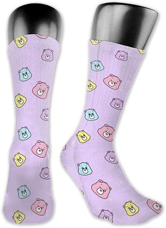 Best Men's Novelty Crazy High Knee Boot Socks - Colorful Cute Care Bear Purple Pattern Funny Patterned Dress Crew Socks - Elastic Stocking for Prom Office Running at Amazon Men’s Clothing store