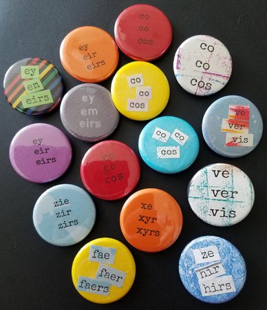 Gender pronoun buttons neo-pronouns co e ey fae it | Etsy