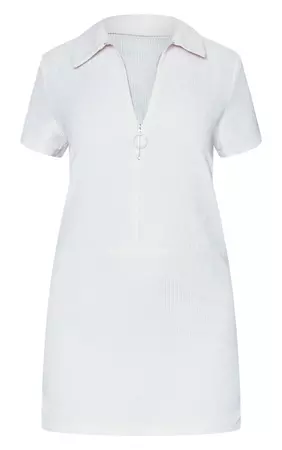 Cream Cord Half Zip Polo Collar Shirt Dress | PrettyLittleThing USA