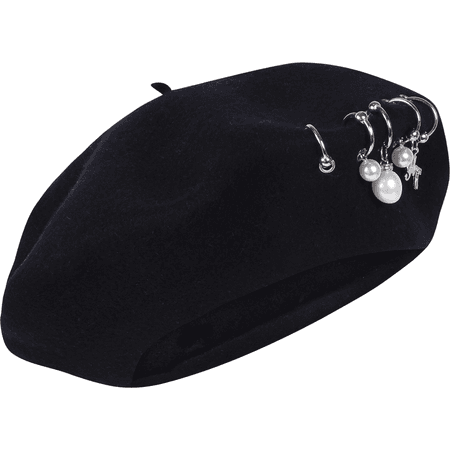 Il trenino girls silver ring pearl beret hat black