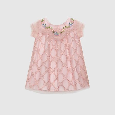 pink GG tulle Baby GG embroidered tulle dress | GUCCI® UK