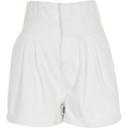 White paperbag belted denim shorts | River Island