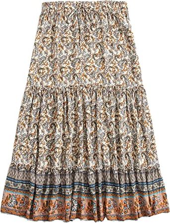 Milumia Women's Boho Vintage Floral Print Tie Waist A Line Maxi Skirts at Amazon Women’s Clothing store