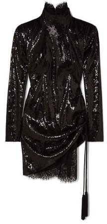 Dundas - Sequined Tulle And Lace Mini Dress - Black