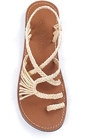 Amazon.com | Plaka Palm Leaf Flat Summer Sandals for Women | Perfect for the Beach Walking & Dressy Occasions | Ivory | Size 8 | Flats