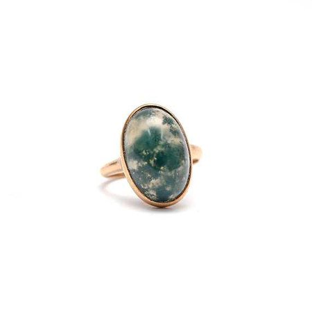 10k Victorian Moss Agate Ring