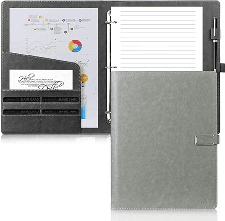 Toplive Padfolio Portfolio Folder 3 Ring Binder Business Padfolio Letter A4 Size Document Organizer for Interview Conference Resume,Grey