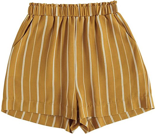SweatyRocks Women's Casual Elastic Waist Stripe Print Summer Beach Shorts with Pockets at Amazon Women’s Clothing store