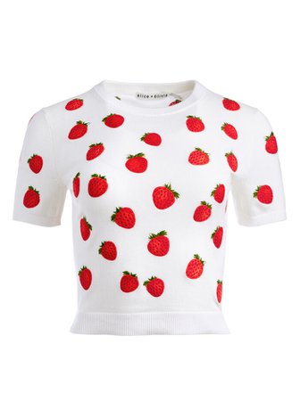 Ciara Strawberry Embroidered Pullover In Soft White Combo | Alice And Olivia