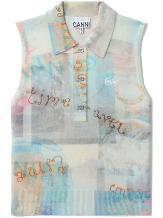 GANNI abstract-print fine-knit Vest - Farfetch