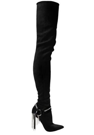 LACIA I CRYSTAL FRINGE STRETCH SUEDE THIGH-HIGH BOOT – Monika Chiang