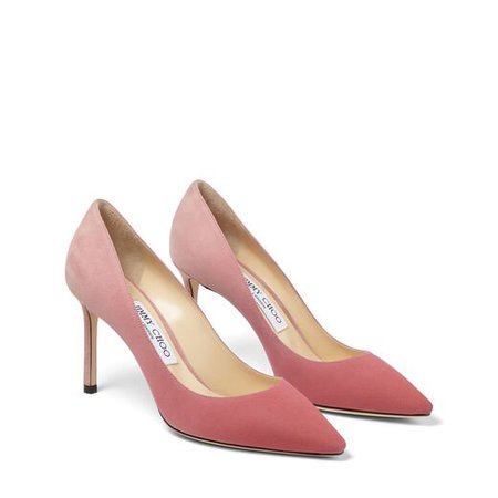 Bubblegum and Blush-Pink Dégradé Suede Pointed Pumps|ROMY 85 |Cruise '20 |JIMMY CHOO