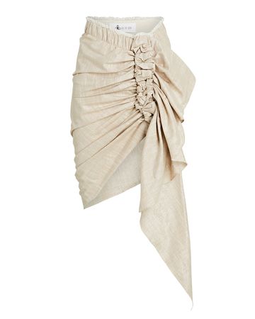 JUST BEE QUEEN Tulum Ruched High-Low Skirt in beige | INTERMIX®