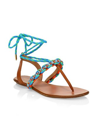 Shop Aquazzura Surf Embellished Braided Sandals | Saks Fifth Avenue