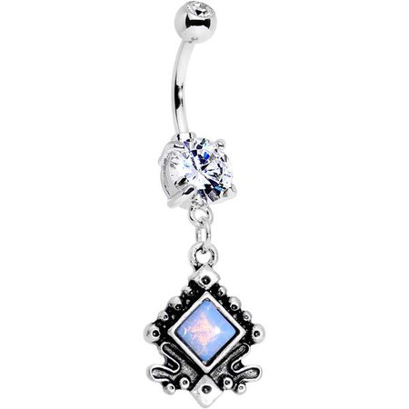 Blue Faux Opal Elegantly Etched Dangle Belly Ring – BodyCandy