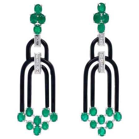 Ruchi New York Emerald, Black Agate and Diamond Earrings For Sale at 1stDibs