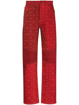 Shop Marine Serre Moonogram-print straight-leg jeans with Express Delivery - FARFETCH