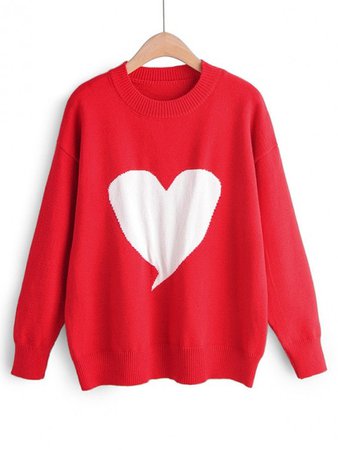 [25% OFF] [NEW] 2019 Crew Neck Intarsia Knit Heart Graphic Jumper Sweater In RED | ZAFUL red