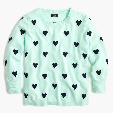 J.Crew: Everyday Cashmere Crewneck Sweater With Intarsia-knit Hearts green