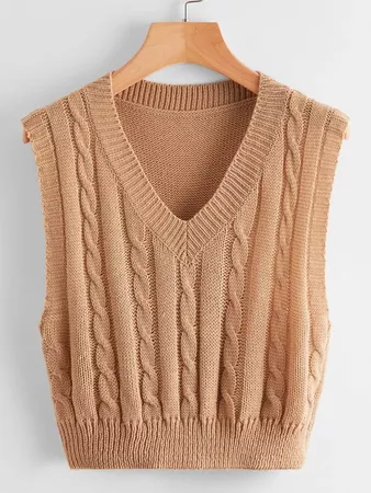 Cable Knit Sweater Vest | SHEIN USA brown