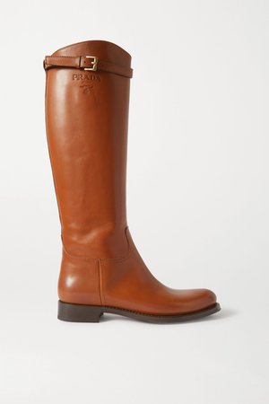 Tan 30 logo-embossed leather knee boots | Prada | NET-A-PORTER