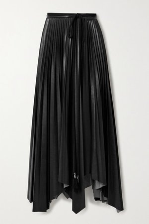Beeja Asymmetric Pleated Vegan Leather Wrap Skirt - Black
