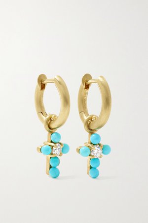 Gold Immaculate 18-karat gold, turquoise and diamond hoop earrings | Irene Neuwirth | NET-A-PORTER