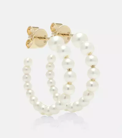 Marco 14 Kt Gold And Pearl Hoop Earrings in White - Sophie Bille Brahe | Mytheresa