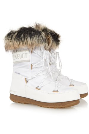 White Faux fur-trimmed piqué-shell snow boots | Moon Boot | NET-A-PORTER