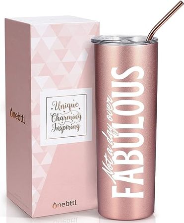 Amazon.com | Onebttl Not a Day Over Fabulous Birthday Gifts for Women, Female, Her - 20oz/590ml Stainless Steel Insulated Tumbler with Straw, Lid, Message Card - (Rose Gold): Tumblers & Water Glasses