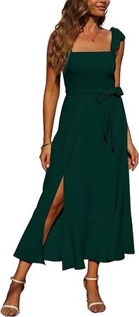 Amazon.com: Women's Elegant Midi Dresses for Wedding Guest Square Neck Ruffle Split Formal Bridesmaid Dresses for Cocktail Evening Party : Clothing, Shoes & Jewelry