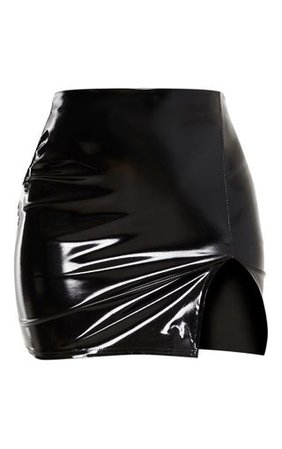 Black Vinyl Extreme Side Split Mini Skirt | PrettyLittleThing