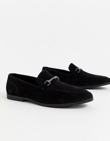 ASOS DESIGN loafers in black faux suede with snaffle detail | ASOS