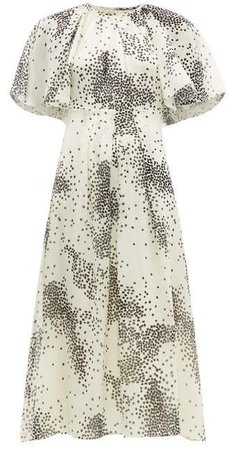 Square Print Silk Chiffon Midi Dress - Womens - Ivory Multi