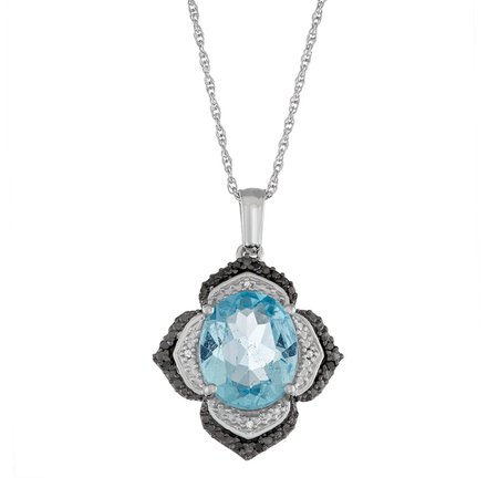 Sterling Silver Sky Blue Topaz & Diamond Accent Flower Pendant Necklace