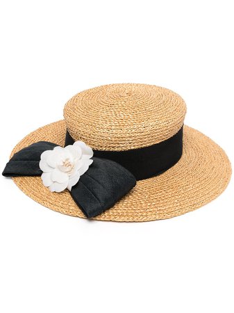 Chanel Pre-Owned 1990s Camélia motif straw hat - FARFETCH