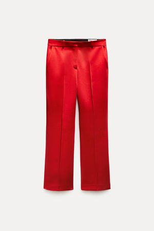 HEAVYWEIGHT SATIN STRAIGHT CUT PANTS ZW COLLECTION - Red | ZARA United States