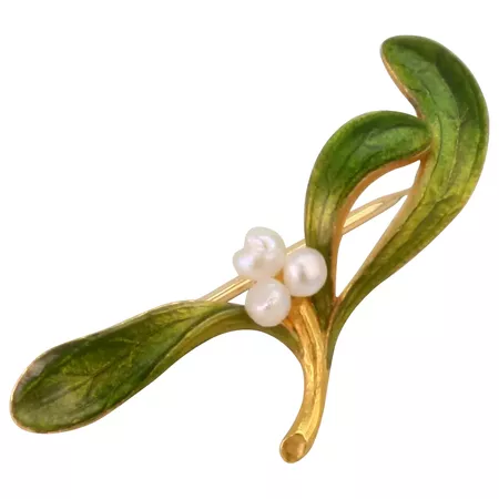 Krementz Enamel & Natural Pearl Art Nouveau Pin : PrettyImpracticals | Ruby Lane