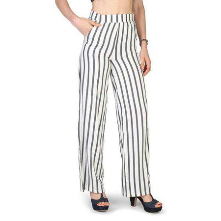 Pants | Shop Women's New Laviva White Striped Cotton Trouser at Fashiontage | FLORINA_NERO-White-S