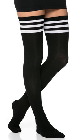 Collegiate Striped Thigh High Stockings In Black