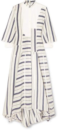 Asymmetric Striped Linen And Cotton-blend Maxi Dress - White