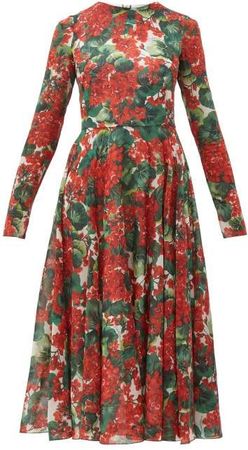 Geranium Print Silk Blend Chiffon Dress - Womens - Red Multi