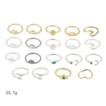 19Pcs/Set Fashion Rings Gold Silver Color Gem Pentagram Ocean Wave Arrow Moon Finger Ring Set Women Charm Party Jewelry| | - AliExpress