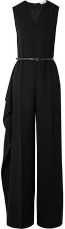 Belted Ruffled Crepe Jumpsuit - Black
