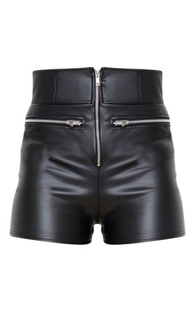 Black Faux Leather Zip Detail Short | Shorts | PrettyLittleThing