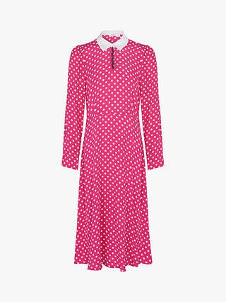 Finery Julieta Polka Dot Collared Dress, Pink/Ivory at John Lewis & Partners