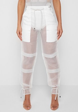 white organza cargo trousers