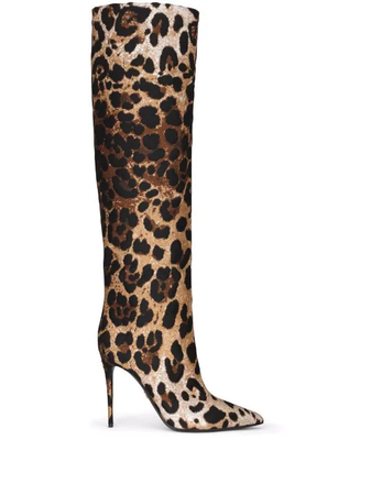Dolce & Gabbana leopard-print jacquard knee-length 4” heels boots $1,645