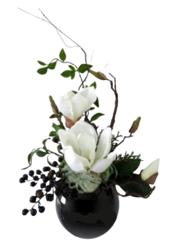 white flowers in black vase