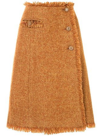 Shop brown Chanel Pre-Owned woven wrap skirt with Express Delivery - Farfetch